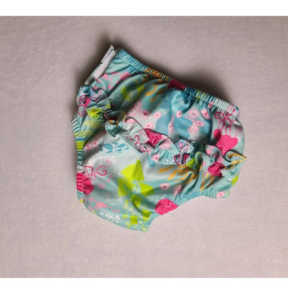 Green Sprouts Swim Diaper Kids 3T Blue Sea Life Reusable Ruffle Snap Closure